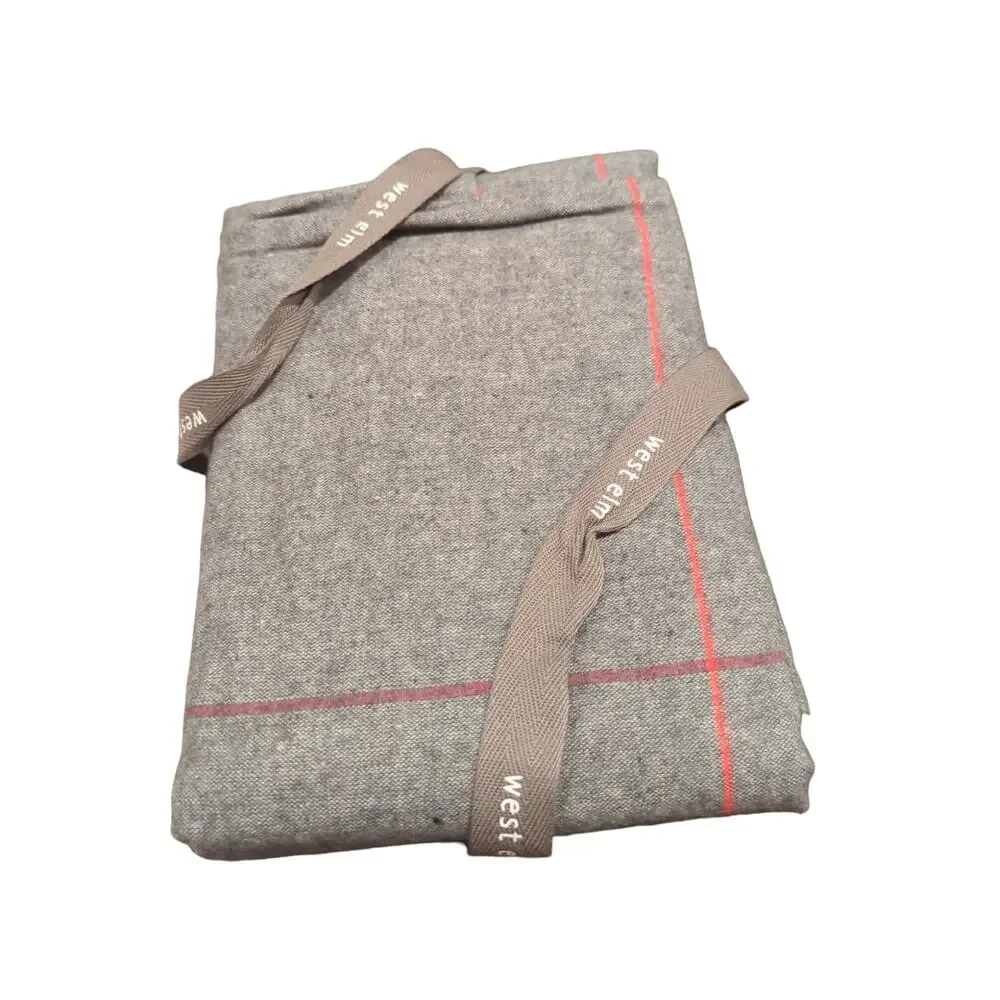 West Elm FLANNEL WINDOWPANE Standard Pillowcase Gray 26 X 26 NEW